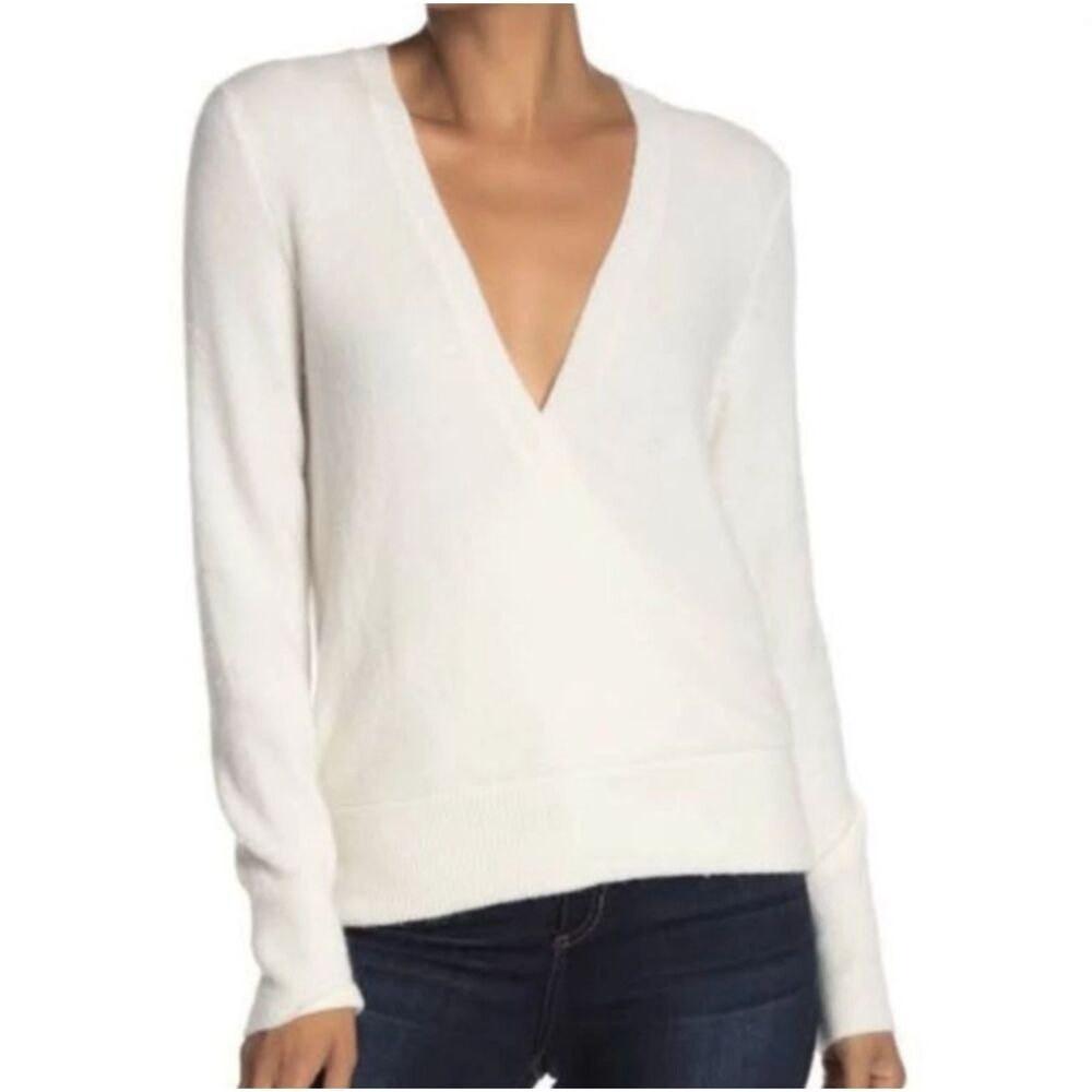 Madewell Wrap Front Sweater Women M Cream Merino Alpaca Quiet Luxury Coquette